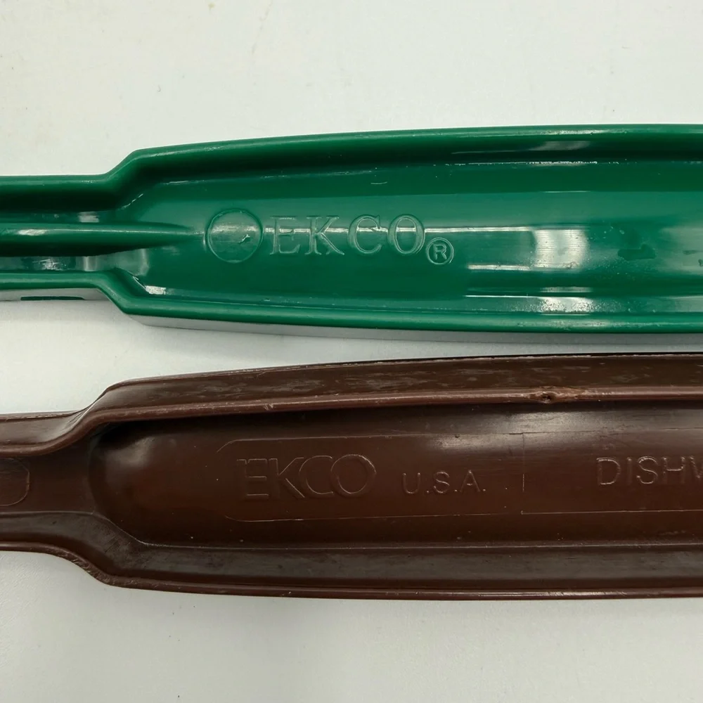 Vintage EKCO Utensils Lot Spoon & Slotted Spatula Green Brown Nylon Kitchen USA
